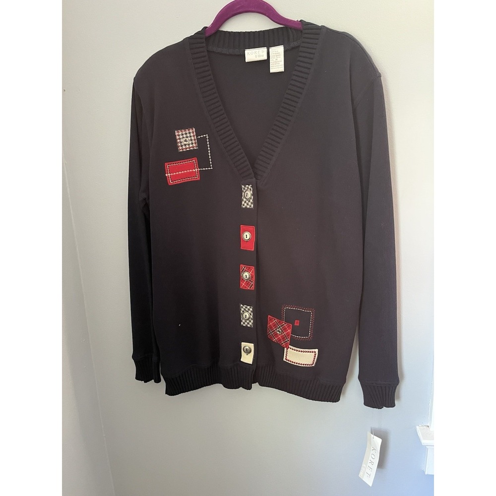 Koret Kwear Cardigan Sweater Women's Size M Button Up Long Sleeve Navy Blue Knit